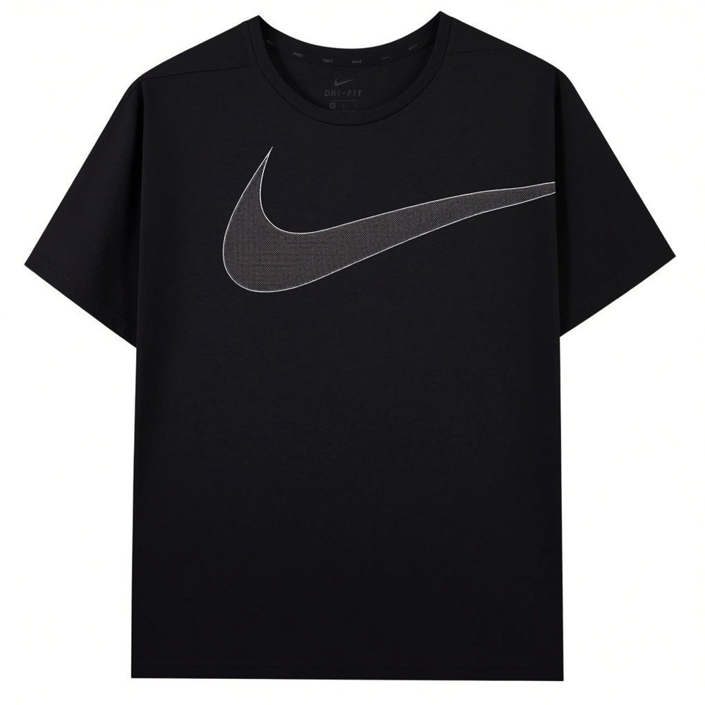 Nike Breathe Shirt Mens Medium Black Waffle Knit Dri Fit T-Shirt Big Swoosh Tee